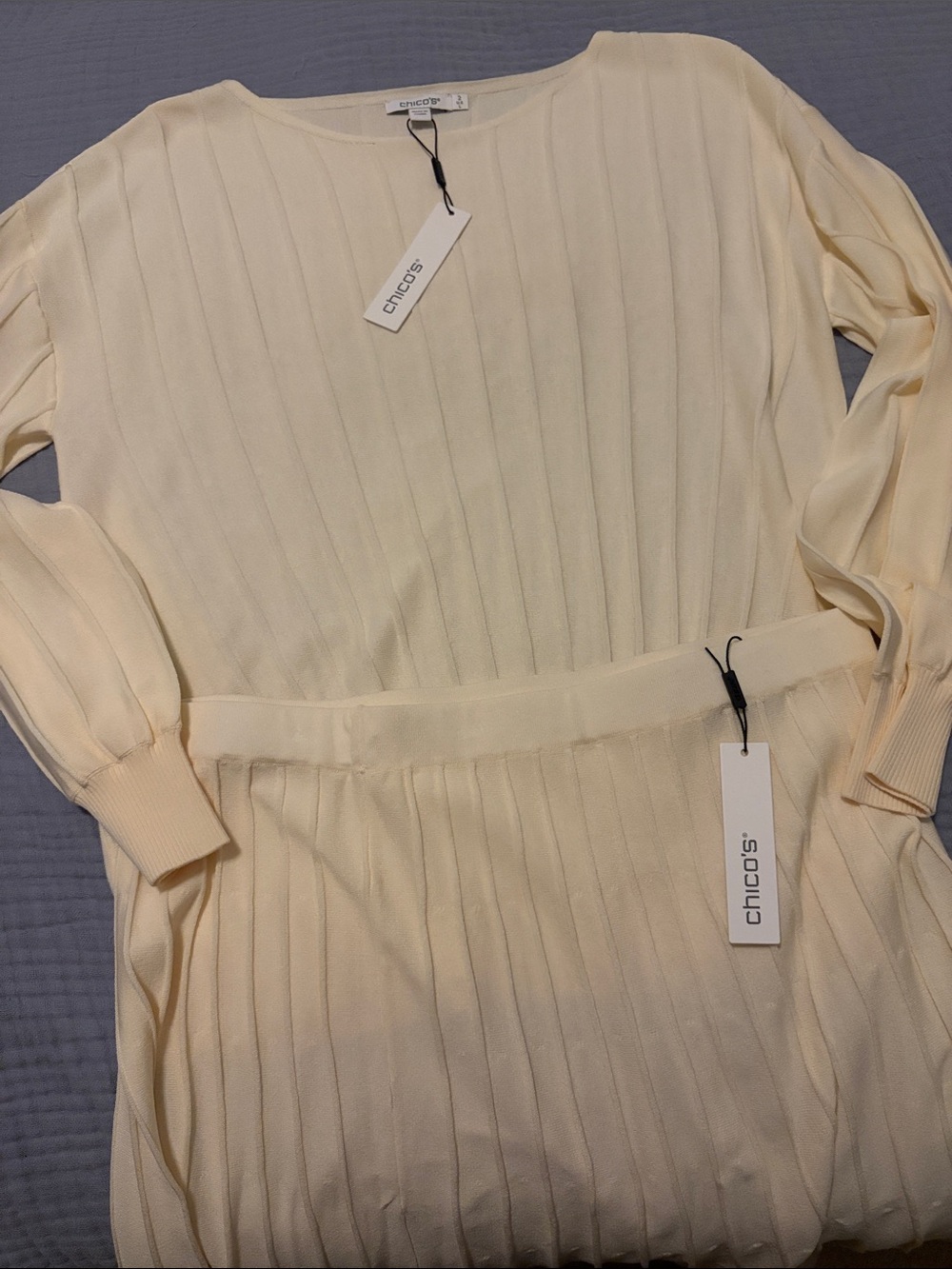 Chico's Soft Cream Ribbed Long Sleeve Dress